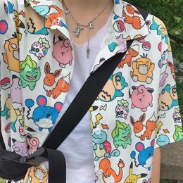 Women's Blouses & Shirts Chic Japan Kawaii Anime Cartoon Cute Button Up Men Women Fashion Summer Beach Short Sleeve Tops Loose Casual Large