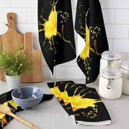 Towel Yellow Flowers Paint Kitchen Microfiber Cleaning Cloth Car Wash Absorbent Drying ClothTowel