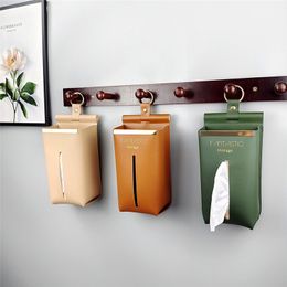 Nordic Hanging Tissue Storage Box PU Leather Tissue Box for Living Room Toilet Wall-mounted Tissue Storage Desktop Paper Holder