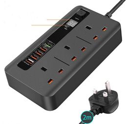 2500W chargers Desktop Timer Socket 3 Universal AC Jack Outlet 5 USB Smart Power Strip Electrical Socket With Switch 2M Extension Cord