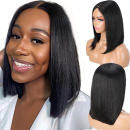 Glueless Bone Straight 100% Human Hair U Part Bob Wigs For Black Women Side Part 250density Virgin Brazilian V Parta Wig Full End