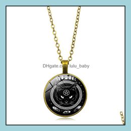 Pendant Necklaces Black Cat Necklace Round Time Pentagram Magic Is Very Cool Drop Delive Baby Dhk8Z