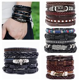 5pcs/set Stylish Woven Leather chain Bracelet for Men Women vintagel Leather Wrist Cuff Bracelets Adjustable Handmade jewelry stock