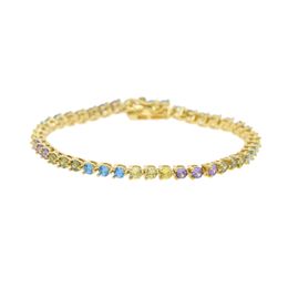 Rainbow Colourful Cubic Zirconia Round Bezel Tennis Chain Bracelet for women girl Fashion wedding Jewellery gifts