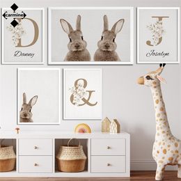 Custom Name Bunny Canvas Painting Family Poster Nordic Wall Art Print Picture Personalised Print for Livingroom Art Decor 220623