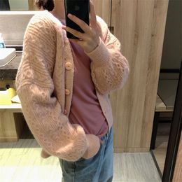 Mooirue Twist Cable Sweater Coat Flowers Knitted Cardigan Pink Blue White Loose Spring 2019 Femme Korean Style Sweater Sweater T200319