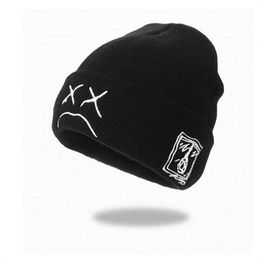 Beanie Knitted Hat hip-hop style Embroidered with sad Expression Warm Woollen hat for men and women GC1535