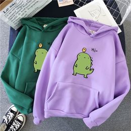 Harajuku Hoodie Kawaii Dinosaur Print Winter Clothe Loose Oversized Sweatshirt Warm Trend Casual Graphic Korean Top 220325