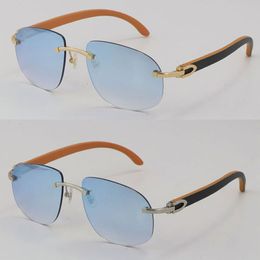 New Metal Rimless Black Inside Orange Wood Sunglasses Adumbral Wooden Sun glasses Man 18K Gold Fashion High Quality Male and Female Large Round Frame With Box Size:56