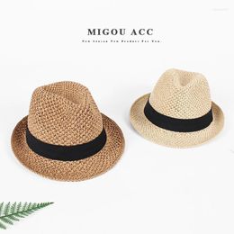 Straw Fedora Hat Men Panama Sun Hats For Women Sunhats Beach Gentleman Caps Vintage Trilby Jazz Cap Leisure Wide Brim Delm22