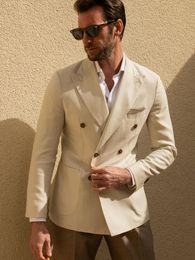 Men's Suits & Blazers Latest Designs Beige For Men 2 Piece Set Double-breasted Groom Wedding Suit Formal Elegant Blazer Sets Jacket PantsMen