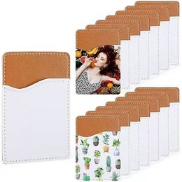 Sublimation Blank Phone Card Holder Favour Pu Leather Mobile Wallet Adhesive Cell Phones Credit Cards Sleeves Stick on Pocket Wallets Blanks for DIY GF1117S2