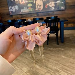 Dangle & Chandelierg Statement Pink Ribbon Flower Tassel Earrings Long Design Women Fashion Jewellery