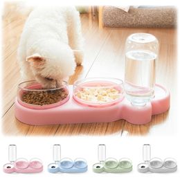 Pet Dogs Cats Bowl Automatic Feeder Dog Cat Food Bowl With Water Fountain Double Bowl Drinking Bowls For Cats 210320