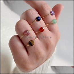 Solitaire Ring Rings Jewellery Bohemian Handmade Natural Stone For Women Vintage Quartzs Irregar Round Beads Finger Female Dhoww