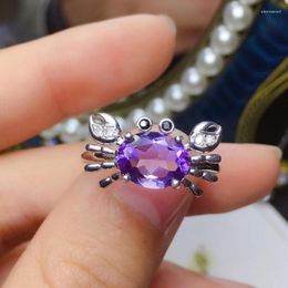 Cluster Rings Good Luck Crab Shape Purple Amethyst Gemstone Ring With Silver Edwi22