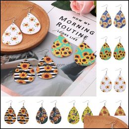 Other Earrings Jewelry Fashion Pu Leather For Women Sunflower Print Pattern Dangle Earring Bohemian Summer Party Gift Dhyxz