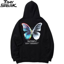 Men Hip Hop Sweatshirt Hoodie Colour Butterfly Streetwear Harajuku Pullover Cotton Fleece Winter Autumn Black 220325