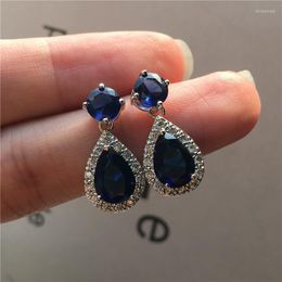 Dangle & Chandelier Luxury Female Crystal Pink Green Blue Stone Earrings Silver Colour Small Stud Vintage Wedding JewelryDangle Kirs22