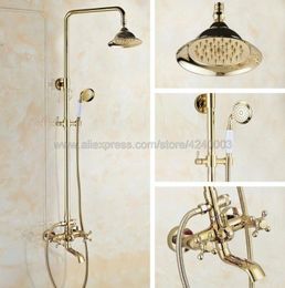 Bathroom Shower Sets Golden Finish Wall Mounted Faucet Rainfall System Set Tub With Handheld Sprayer Kgf397Bathroom