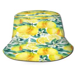 Berets CINESSD Fashion Bucket Hats Fisherman Caps For Women Men Gorras Summer Watercolour Lemon Tree Painting