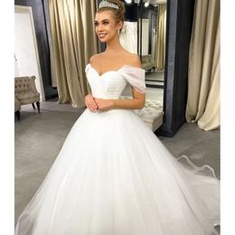 Princess A-Line Wedding Dresses Bridal Gowns for Girls Off Shoulder Lace Tulle Sleevelss Strapless Appliques Wedding Gowns Court Train robe de mariée custom made
