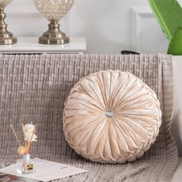 European Style Throw Pillow Luxury Velvet Cushion Pleated Fabric Handmade Round Wheel Pumpkin Seat Cushions C63B 220402