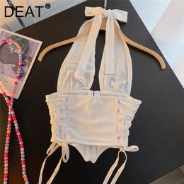 DEAT Women Strap Halter Backless Fish Bone Camis Arrivals Sexy Fashion Temperament Spring Summer 11D7470 220325