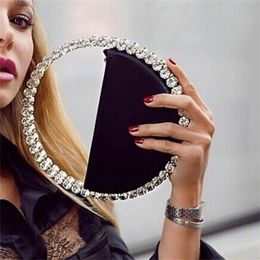 Women INS Diamond Circular Evening Bag Women Round Handle Dinner Clutch Purse Ladies Half Moon Handbag Purse 201125