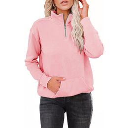 Women's Hoodies & Sweatshirts Autumn Winter Women Sweatshirt Kangaroo Pocket Solid Colour Zipper Stand Collar Long Sleeve Ladies Pullover Top