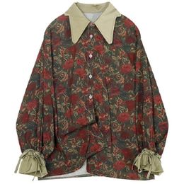 Women's Blouses & Shirts Vintage Summer Style Floral Printing Loose Women's Blouse Shirt Korean Casual Long Sleeve Ladies Button Female