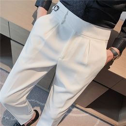 2022 New Men Naples Business Casual Dress Pants Men Belt Design Slim Trousers Formal Office Social Wedding Party Dress Suit Pant