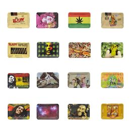 Cigar Accessories 16Styles RAW Cartoon Tobacco Rolling Tray Metal Cigarette Tobacco Brass Plate 180&125&15mm Herb