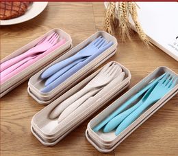 Wheat straw knife fork spoon tableware set creative outdoor portable three piece gift