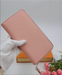 Genuine Leather Print long styles Single zipper women Wallets & Holders pink color Womens Wallet Holders Purses card Holder with box