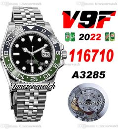V9F V4 GMT II A3285 Automatic Mens Watch Sprite 40mm Black Green Ceramic Bezel 904L JubileeSteel Bracelet With Same Serial Card Super Edition Timezonewatch B2