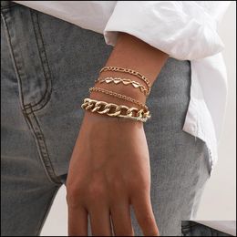 Link Chain Bracelets Jewelry Vintage Gold Color Set Cuban Chains Charm Bracelet For Women Fashion Gift Homme Drop Delivery 2021 Ktg8S