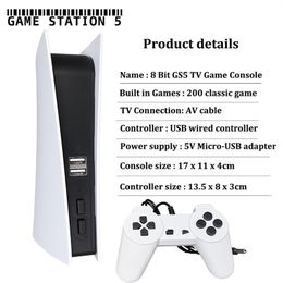 Newest Ps5 Appearance Nostalgic Host Game Station 5 USB Wired Video Game Console With 200 Classic Games 8 Bit GS5 TV Consola Retro Handheld Player AV Output DHL