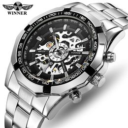 WINNER 340 Fashion Sale Winner Stainless Steel Skeleton Mechanical Watch For Man Automatic Self Winder Wrist Watches Men Gift 220623