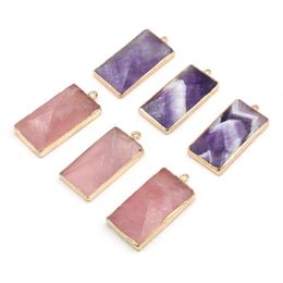 Pendant Necklaces Natural Stone Rectangle Pendants Reiki Heal Amethysts Quartzs For Jewelry Making DIY Women Necklace Earring Gifts