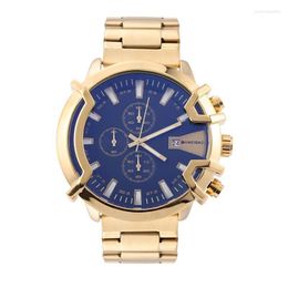 Brand Fashion Men's Watch Gold Large Dial Stainless Steel Band Chronograph Wristwatches
