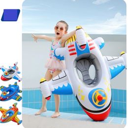 Kid inflatable aircraft seat rings Baby water floating plane tubes floats with horn ring swim pool children yacht mattress water game toy for 1-6 years old