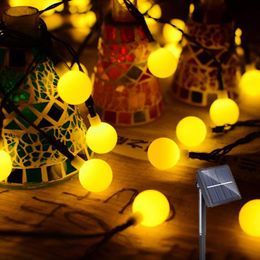 christmas wreaths balls UK - Decorative Flowers & Wreaths 5M 12M 20 50 100 LED Ball Solar Lamp Power String Fairy Lights Garlands Garden Christmas Decor For Wedding