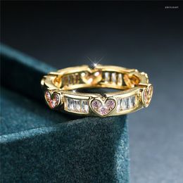 Wedding Rings Trendy Female Crystal Heart Thin Ring Classic Gold Colour Engagement Charm White Zircon Stone For Women Edwi22