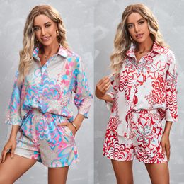 Women's Tracksuits Two Piece Sets Womens Outifits Floral Print Shirts And Shorts Ladies Sexy Matching Casual 2 SetsWomen's