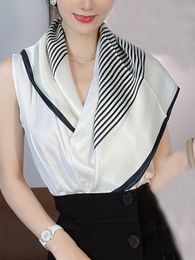 Women 100% Silk Square Scarf Shawl Headscarf Hair Wraps Stripe Black White 70cm