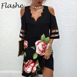 Summer Women Short Dress V Neck Sleeve Lace Mesh Patchwork Casual Loose Beach Floral Print Mini S 4XL 220521