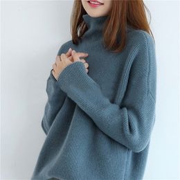 Sweaters Women 100% Cashmere and Wool Jumpers Loose Style Woman Pullovers Turtleneck Sweater Ladies Clothes Woolen Tops 201225