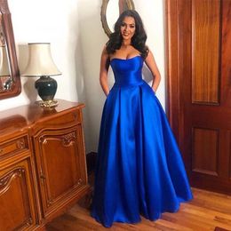 Royal Blue Prom Dresses Long A-line Elegant Stain Simple Formal Evening Party Gowns robe de soiree