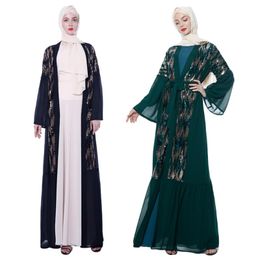islamic abaya arab robe NZ - Ethnic Clothing Dubai Open Abaya Muslim Women Sequins Long Dress Islamic Maxi Kaftan Robe Arab Kimono Party Cocktail Turkish Gown DressEthni